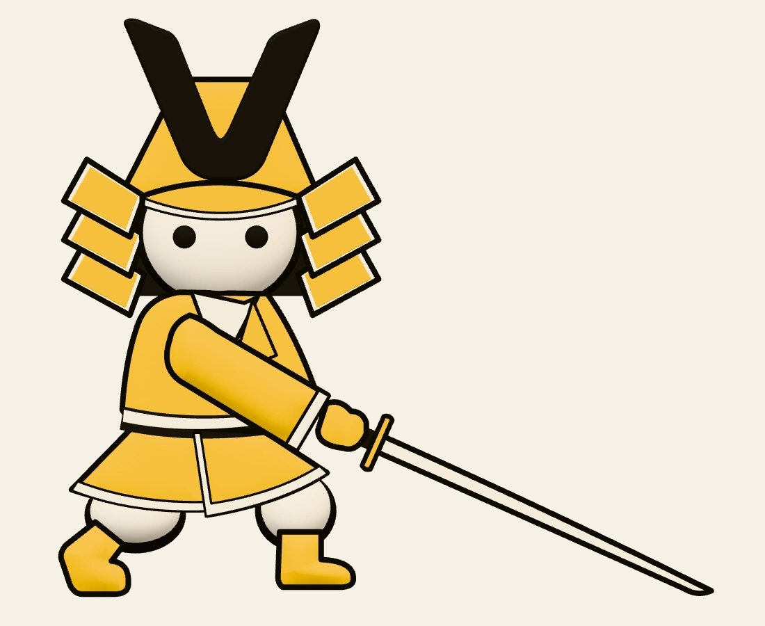 Žltý samuraj Satorai s dlhou katanou